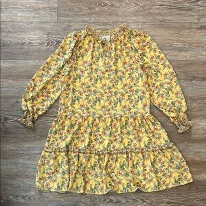 Max Studio Women's Size Large Floral Tiered Ruffle Hem Long Sleeve Dress Yellow